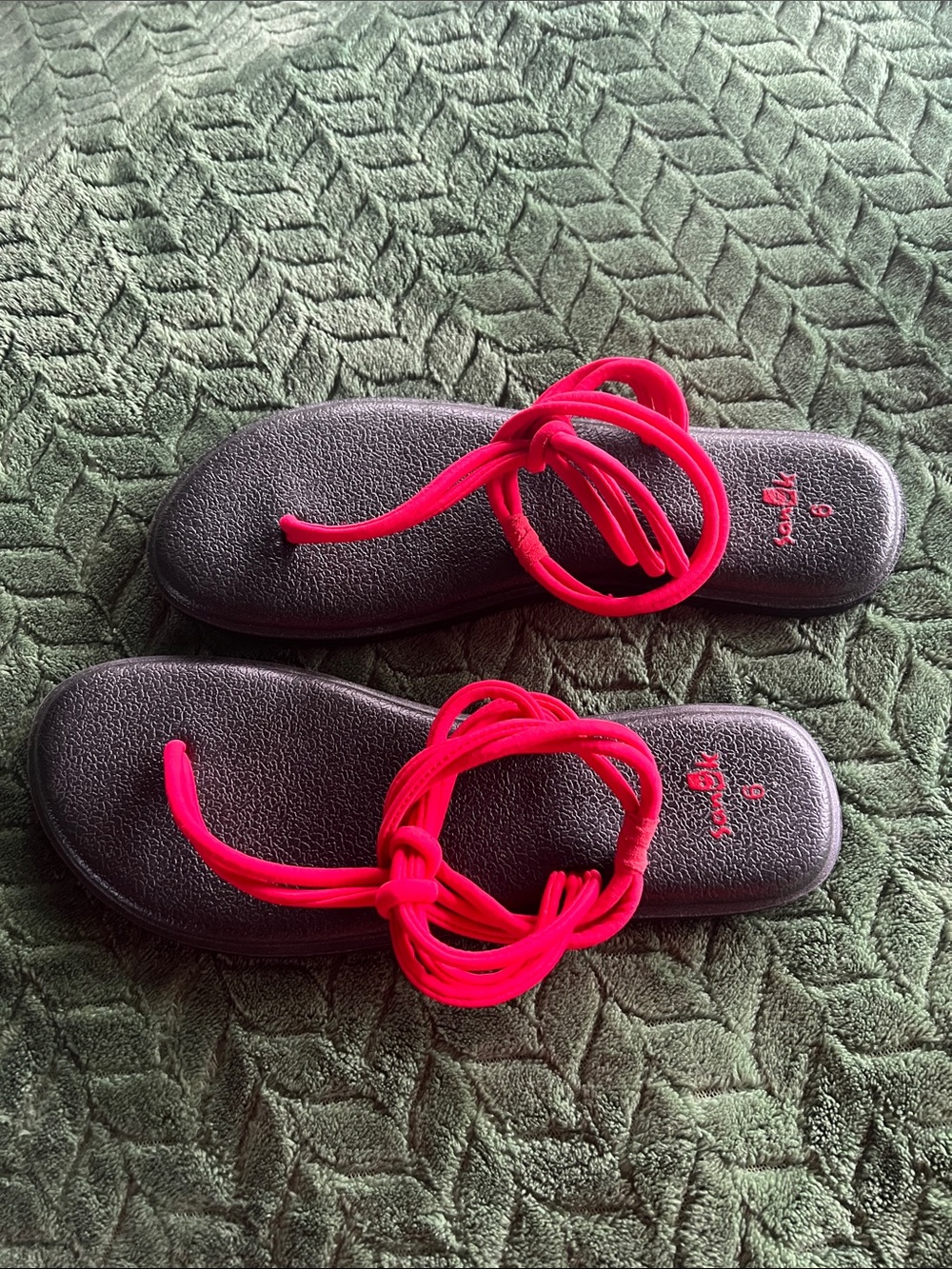 Women’s Black Sandals with Bright Red Straps
